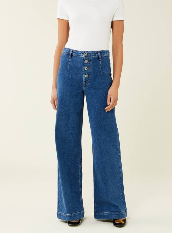 FINERY Mid Blue Tally Wide Leg Jeans 26